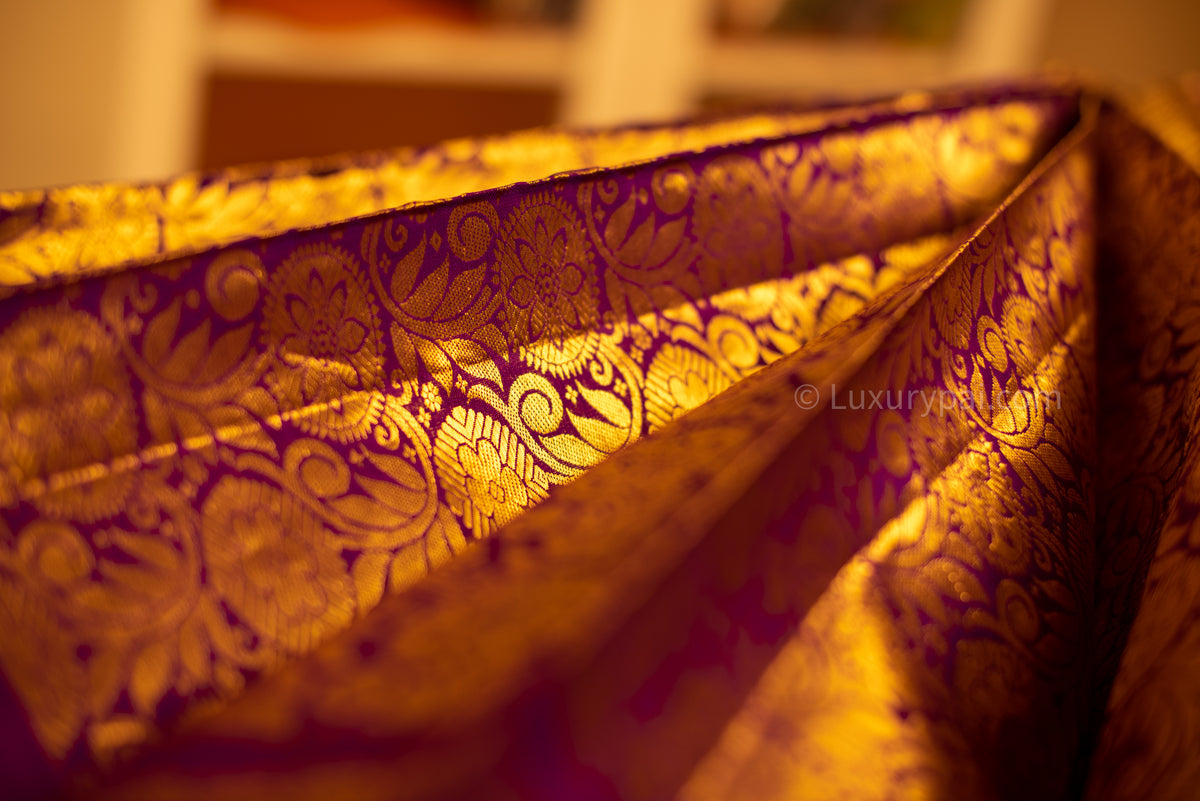 Stunning Purple Kanchipuram Pure Pattu (Silk) Handloom Kai Korvai Bridal Wedding Saree