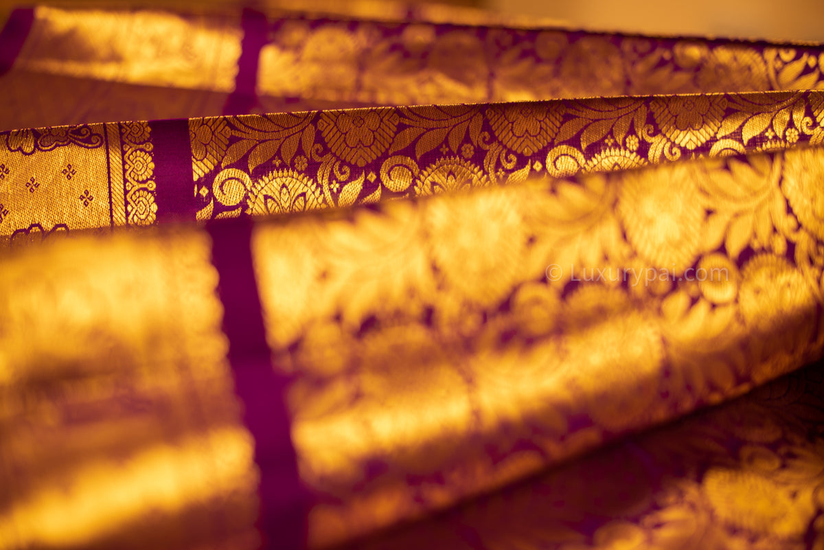 Stunning Purple Kanchipuram Pure Pattu (Silk) Handloom Kai Korvai Bridal Wedding Saree