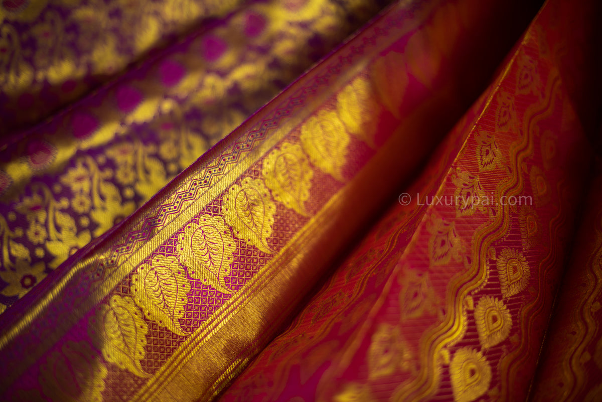 Elegant Rose Pink Kanchipuram Pure Pattu (Silk) Handloom Kai Korvai Bridal Wedding Saree