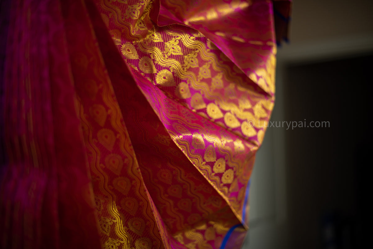 Elegant Rose Pink Kanchipuram Pure Pattu (Silk) Handloom Kai Korvai Bridal Wedding Saree