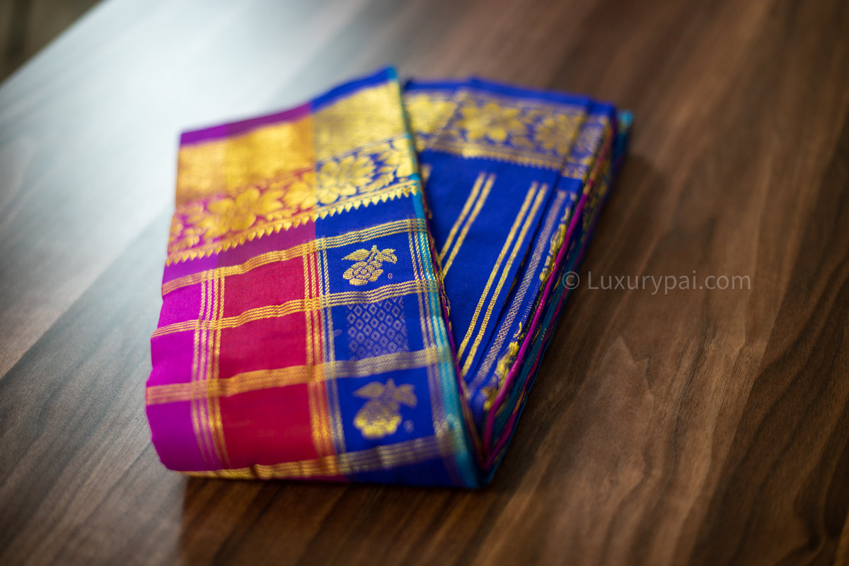 Luxurious Kanchipuram Pure Silk Saree with Roja Kaddam Design - Authentic Handloom Kai Korvai for Weddings & Special Occasions