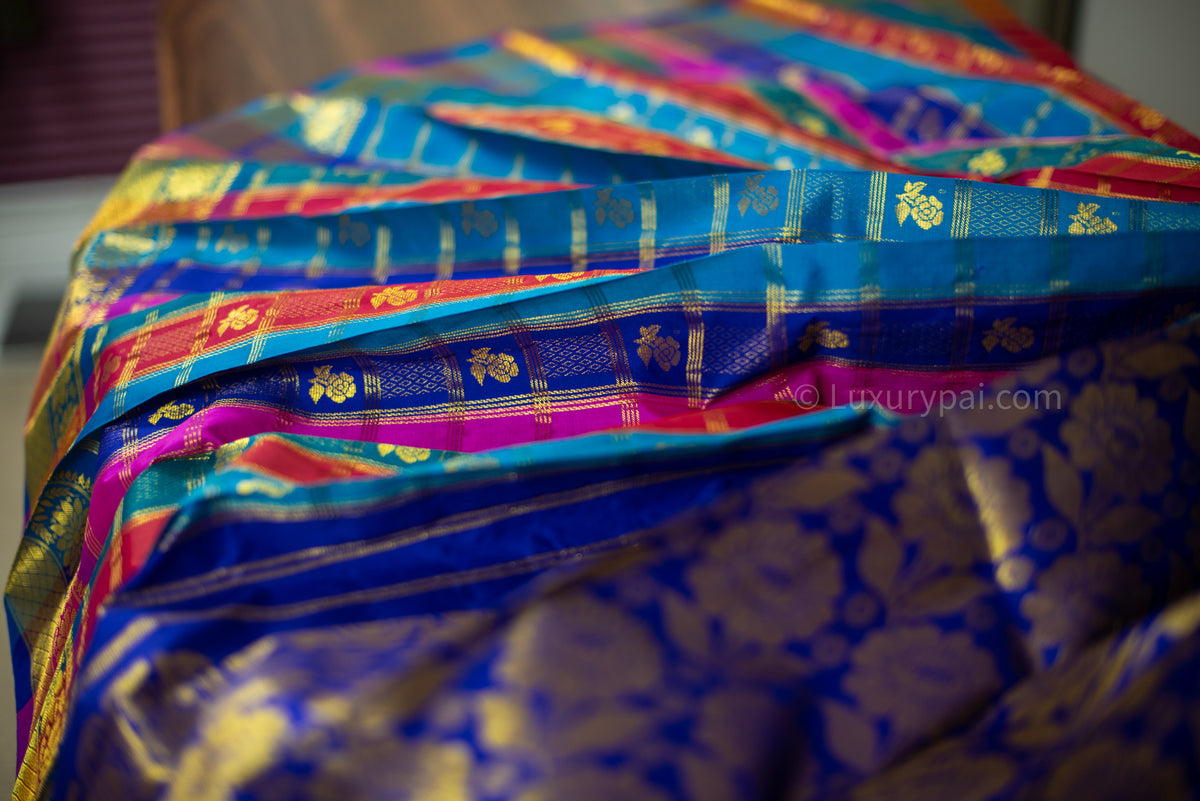 Luxurious Kanchipuram Pure Silk Saree with Roja Kaddam Design - Authentic Handloom Kai Korvai for Weddings & Special Occasions