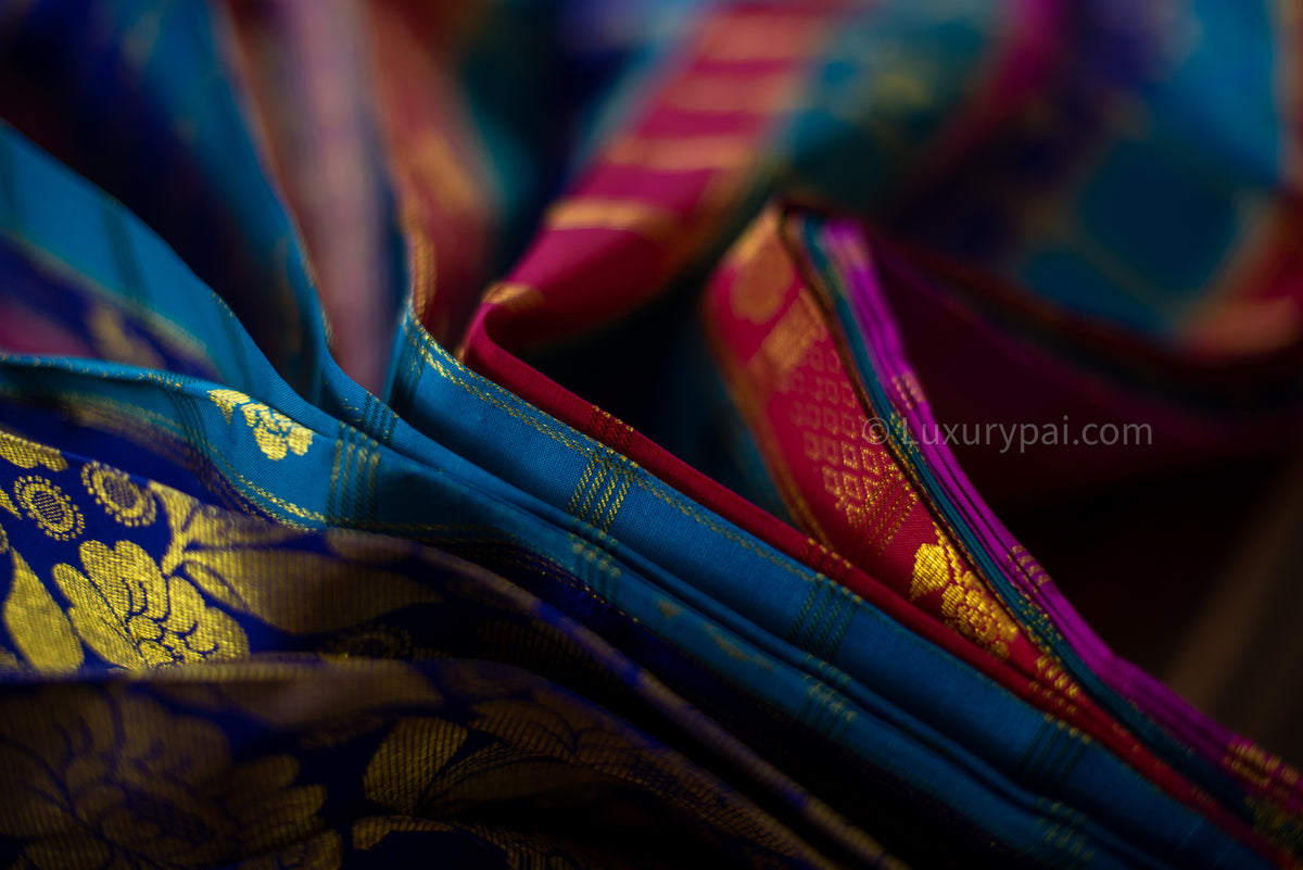 Luxurious Kanchipuram Pure Silk Saree with Roja Kaddam Design - Authentic Handloom Kai Korvai for Weddings & Special Occasions