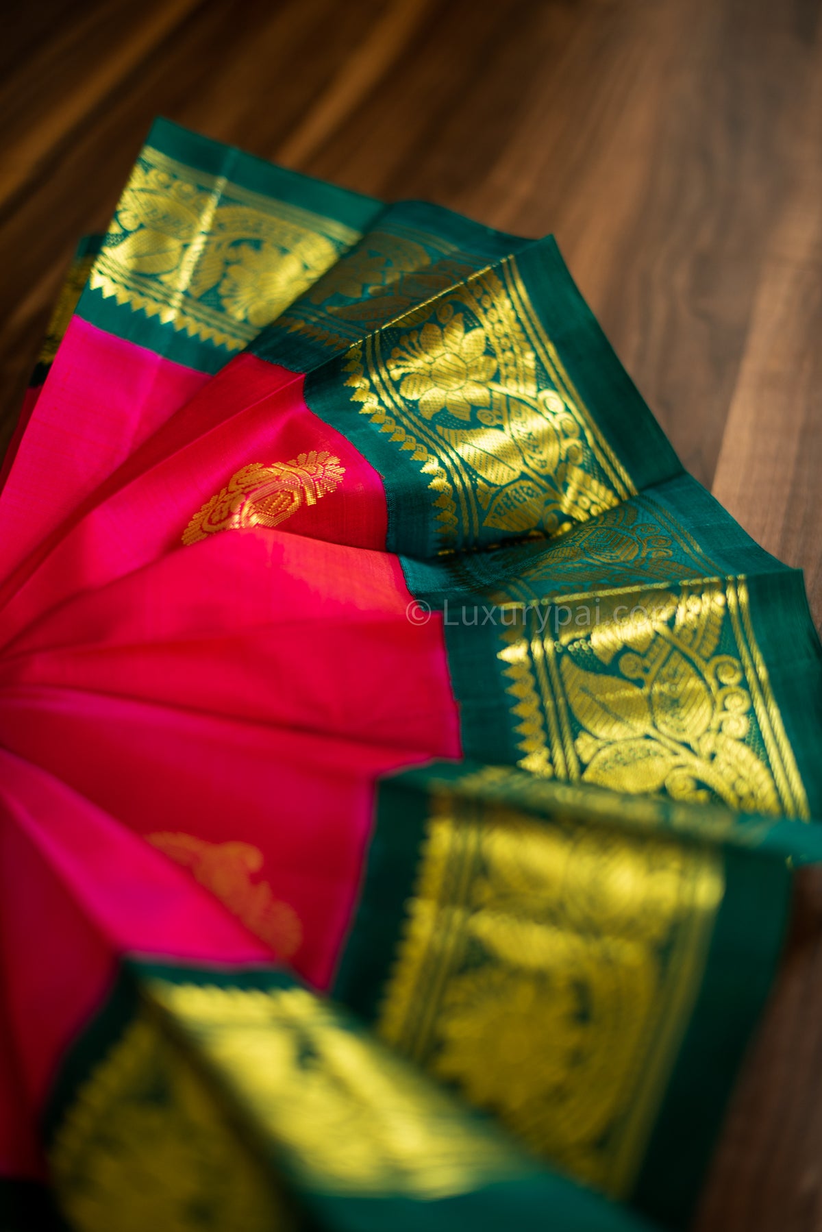 Stunning Tomato Red Kanchipuram Pattu Saree with Mango Golden Butta Design