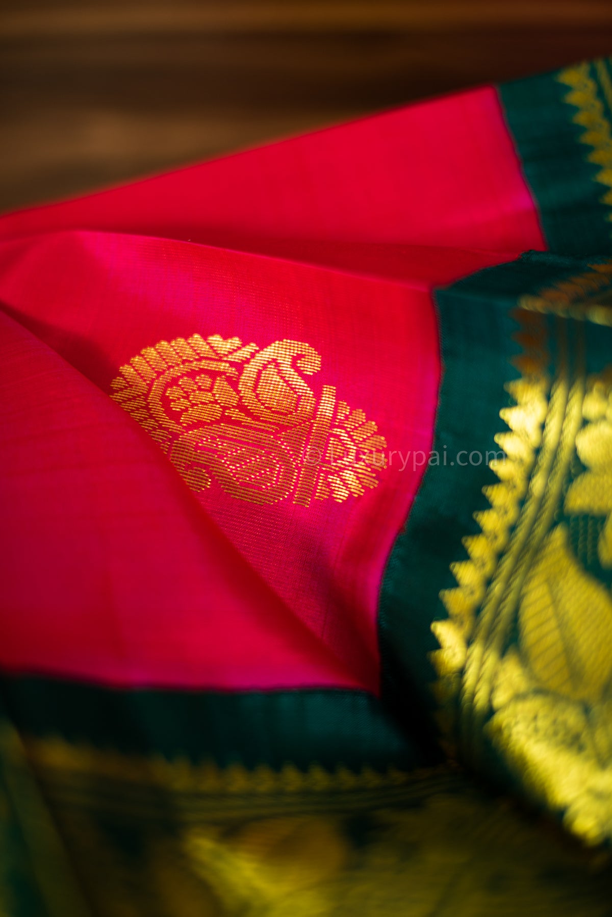 Stunning Tomato Red Kanchipuram Pattu Saree with Mango Golden Butta Design