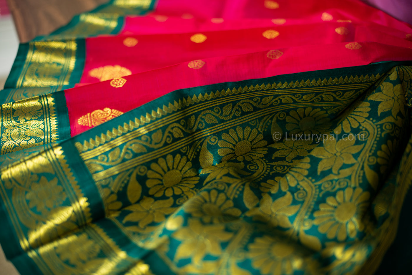 Banarasee Kubera Pattu Soft Silk Saree With Copper Zari Work-Wine