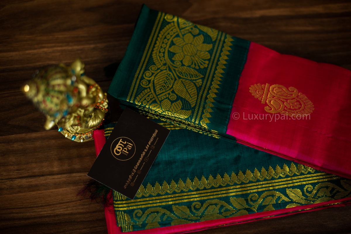 Stunning Tomato Red Kanchipuram Pattu Saree with Mango Golden Butta Design