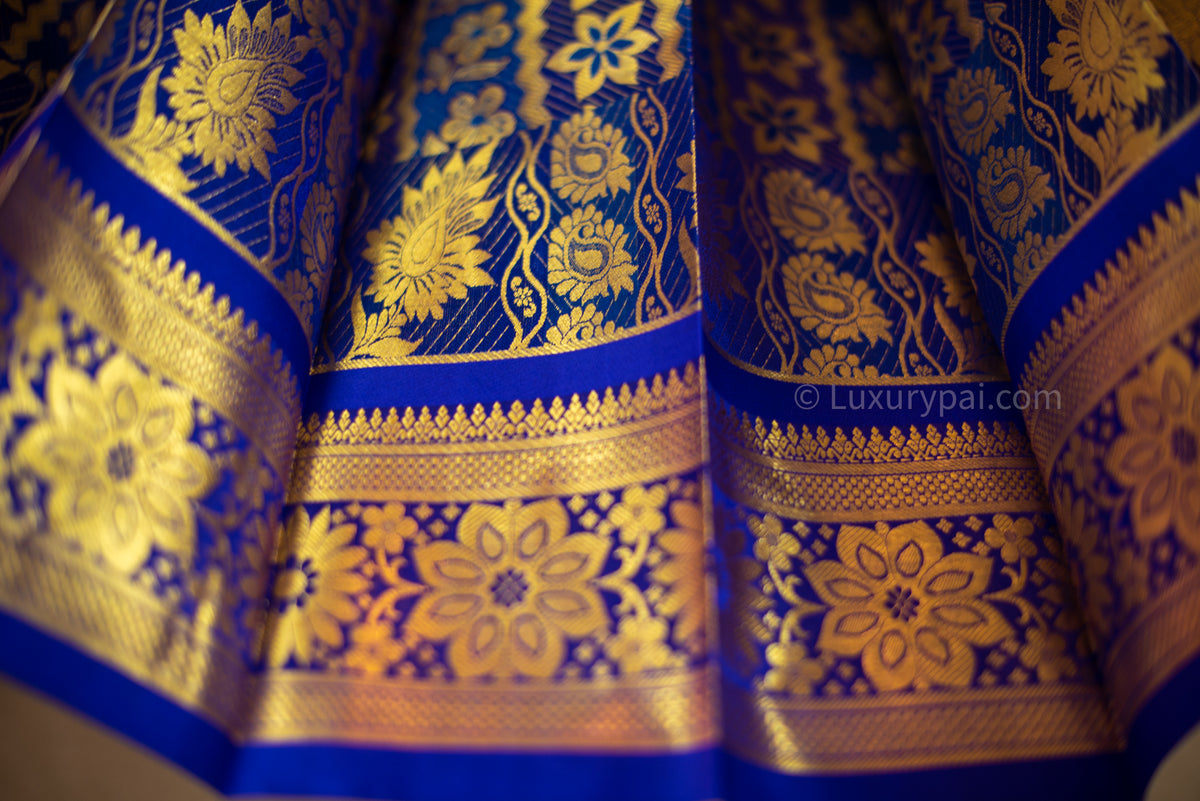 Stunning Violet Kanchipuram Pattu Saree with Floral and Chain Design - A Luxurious and Elegant Piece for Any Occasion