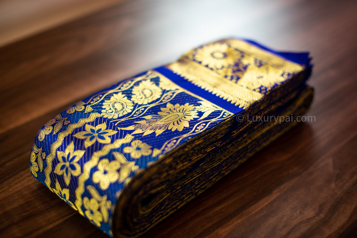 Stunning Violet Kanchipuram Pattu Saree with Floral and Chain Design - A Luxurious and Elegant Piece for Any Occasion