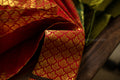 Opulent Tomato Red & Green Kanchipuram Silk Saree with Jasmine Motifs - Authentic Kai Korvai Weave with Golden Tomato Red Kodi Malar & Malai Thuli Border