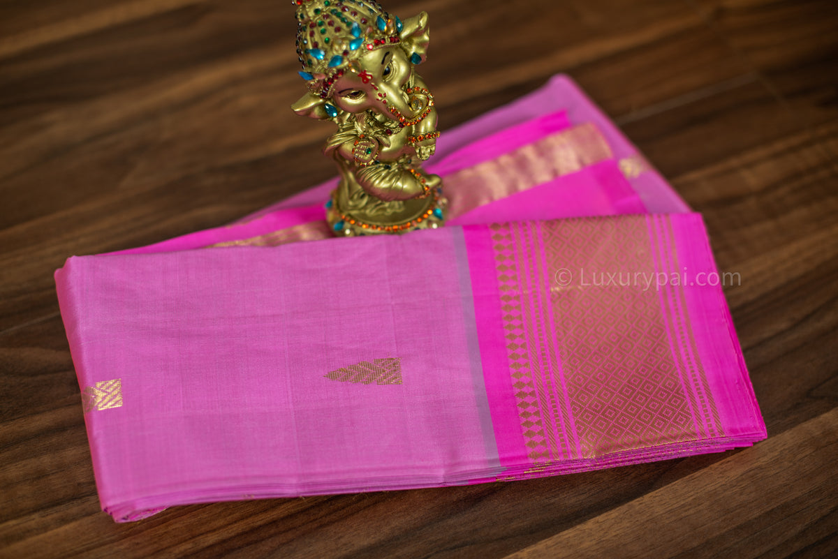 Exquisite Kanchipuram Silk Saree in Soft Rose Milk Hue with Intricate Butta Work - Timeless Handloom Kai Korvai Artistry with Elegant Border