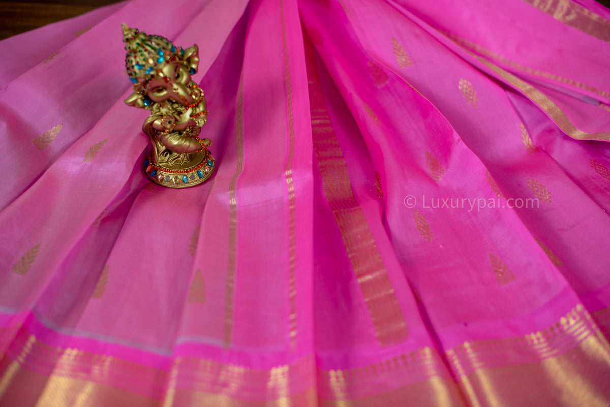 Exquisite Kanchipuram Silk Saree in Soft Rose Milk Hue with Intricate Butta Work - Timeless Handloom Kai Korvai Artistry with Elegant Border